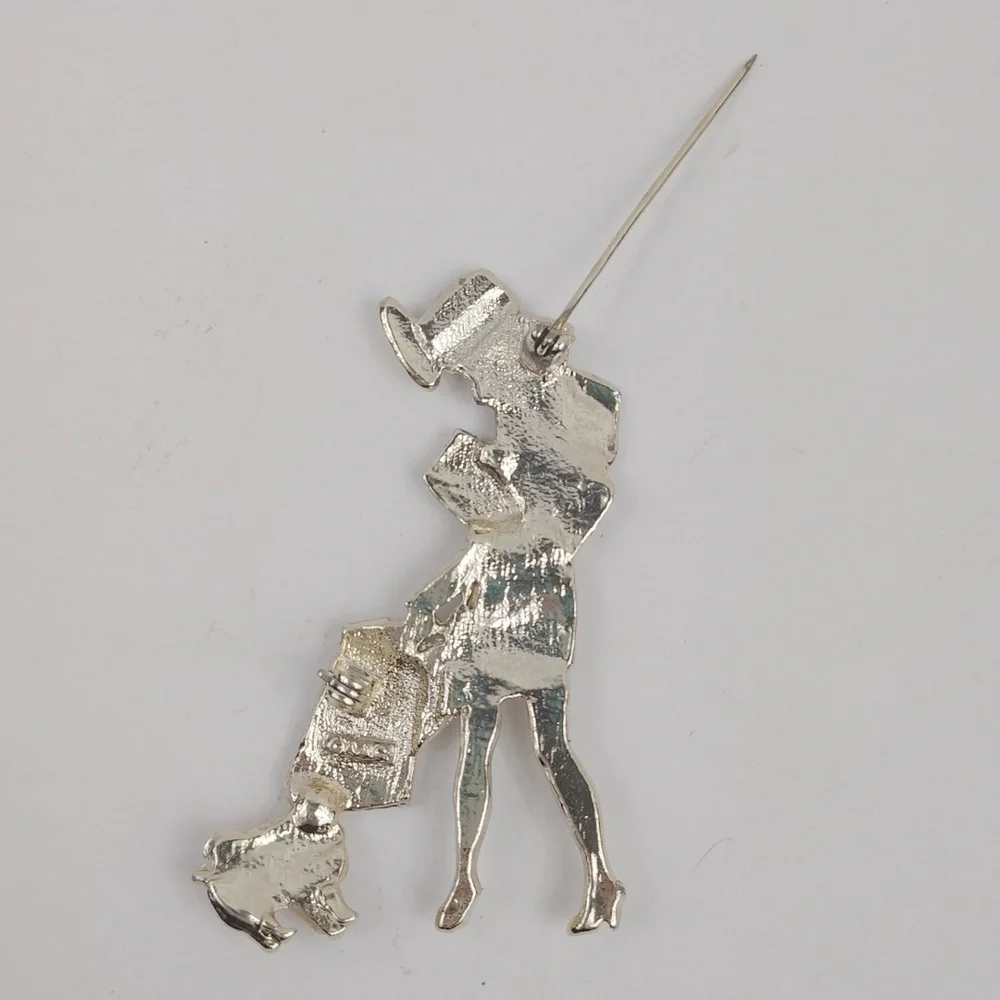 Vintage AJC Woman With Shopping Bags And Dog Brooch Pin